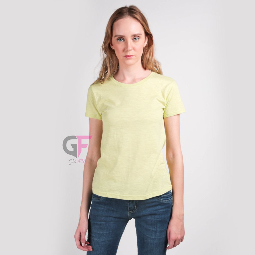 GIOFLO Baju Polos Wanita Tshirt Cantik Kaos Simple Basic Hijau Melon / FW 07