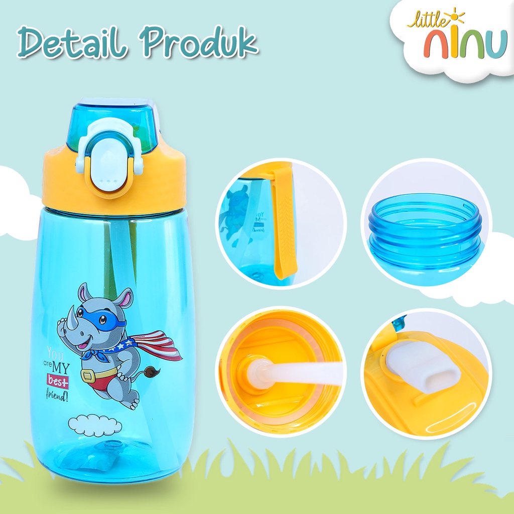 LITTLE NINU Botol Minum Anak Sedotan Water Bottle Straw 480 ml