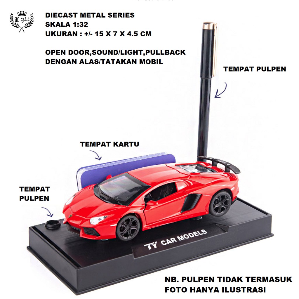 Diecast miniatur mobil Lamborghini LP740 Metal Series Skala 1:32 dengan tatakan