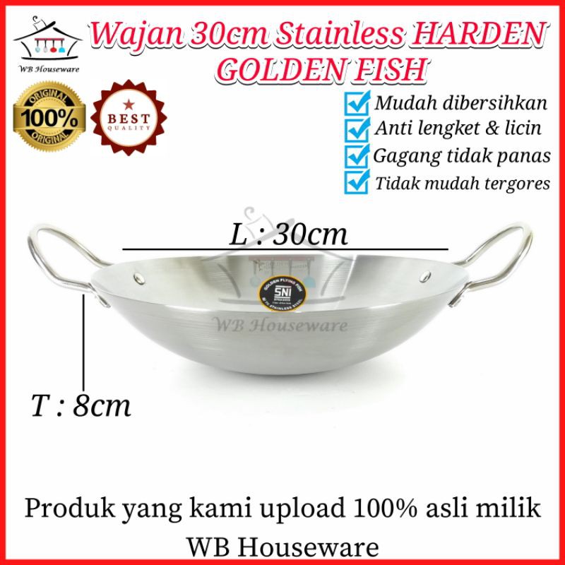 Wajan 30cm Penggorengan Anti Lengket Stainless Harden Golden Fish