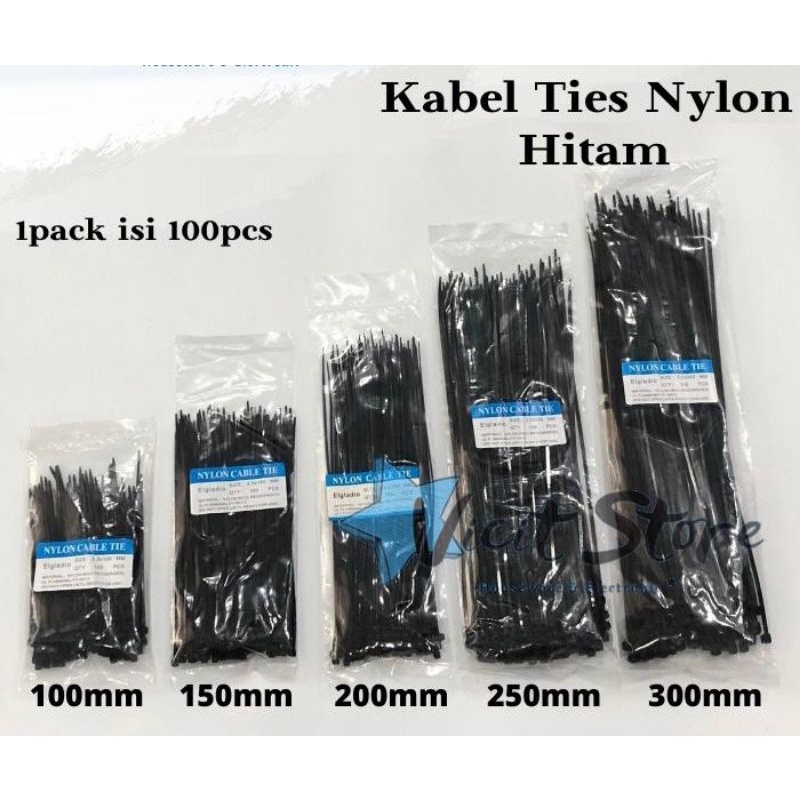 Kabel ties 2.5x100mm 2.5x150mm 2.5x200mm 2.5x250mm 2.5x300mm warna PUTIH/HITAM 1PACK Isi 100 PCS