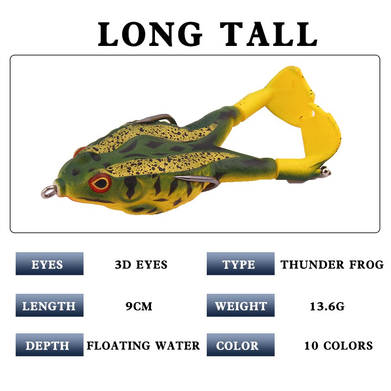 SYFishing 1Pcs New Umpan Pancing Buatan Bentuk Kodok Bahan Silikon Ukuran 9cm 13.5g Frog Fishing Lure Katak Dengan Kaki Berputar Permukaan Rotating Legs Thunder Frog