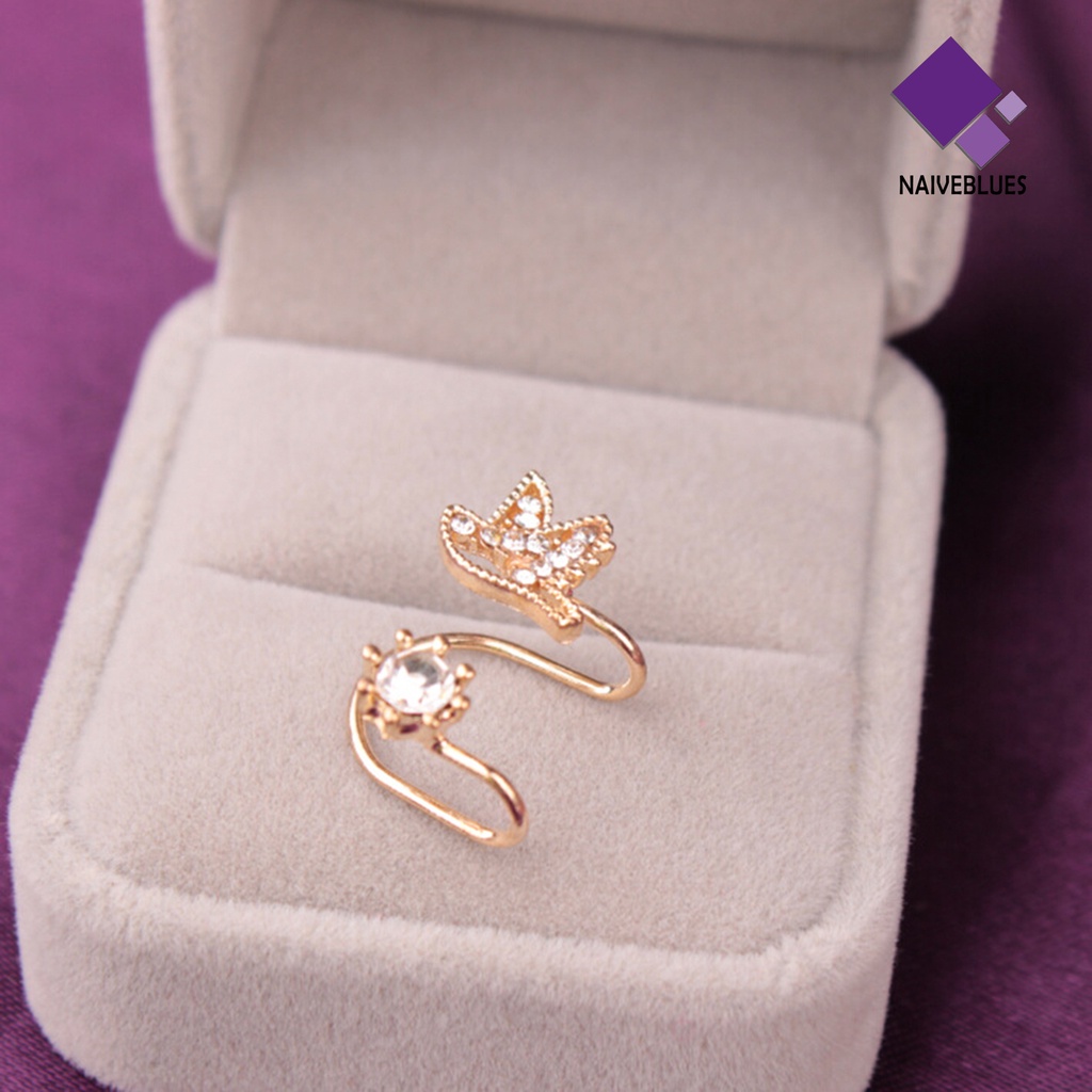 1pc Anting Klip Bentuk Brid Bahan Alloy Aksen Berlian Imitasi Untuk Wanita