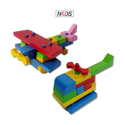 Mainan Edukasi Balok Kayu APE Helikopter dan Pesawat