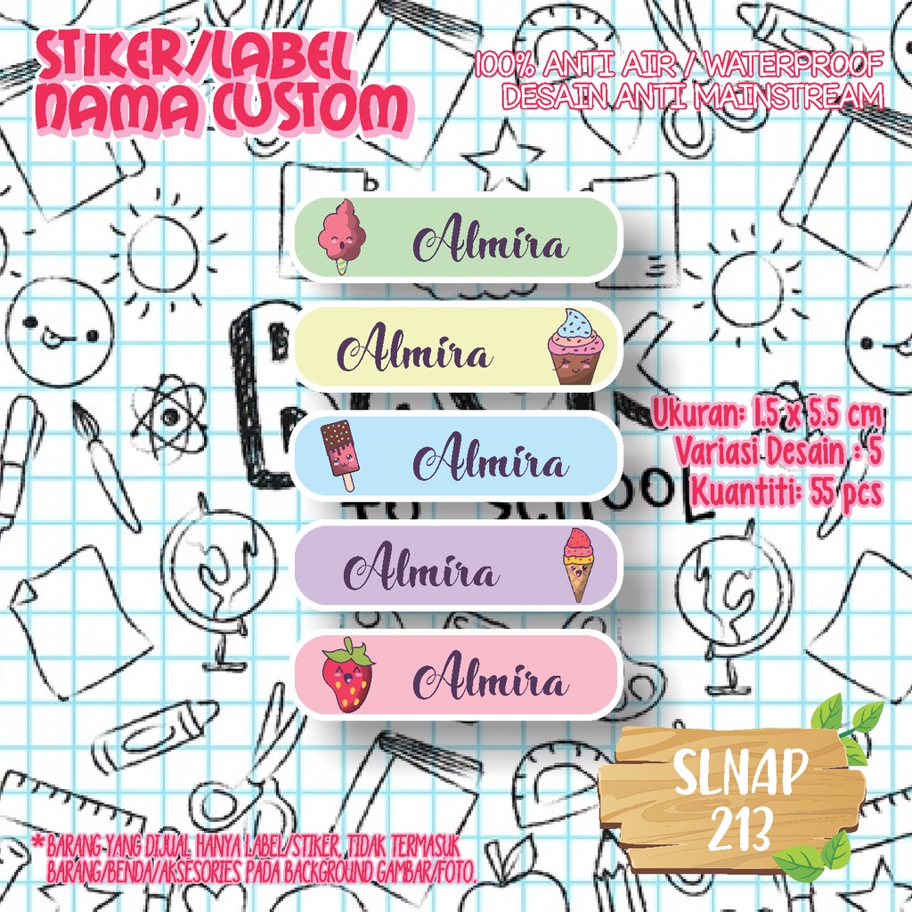 

sticker label nama waterproof kartun dessert cake SLNAP 213