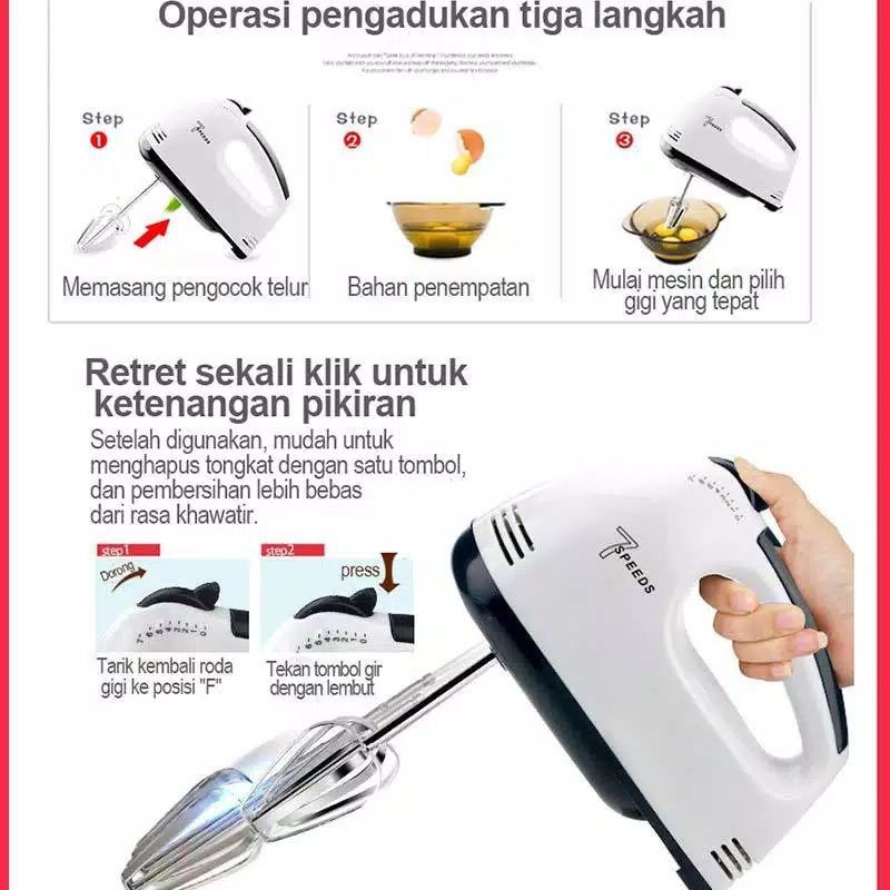 Hand Mixer Scarlett - Pengaduk 7 Kecepatan Otomatis Murah