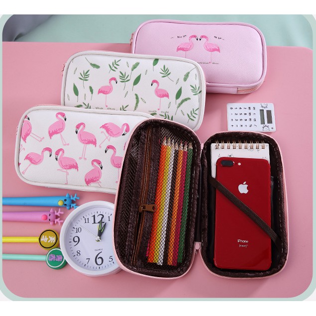 Tempat Pensil Jumbo GEPENG FLAMINGO / Tepak Tempat Alat Tulis Flamingo / Dompet Serbaguna Flamingo