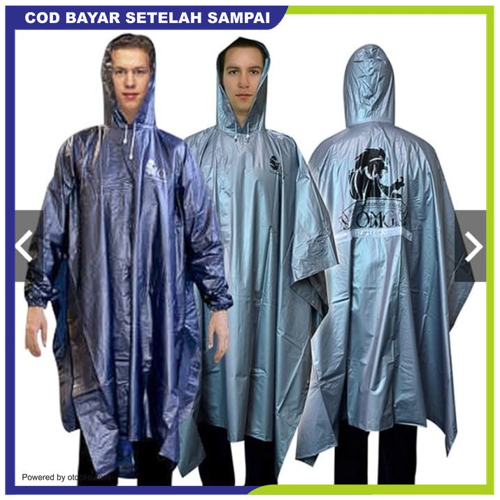 Jas hujan pria ponco poncho lengan tebal karet pvc OMG 100% tahan air anti rembes Raincoat