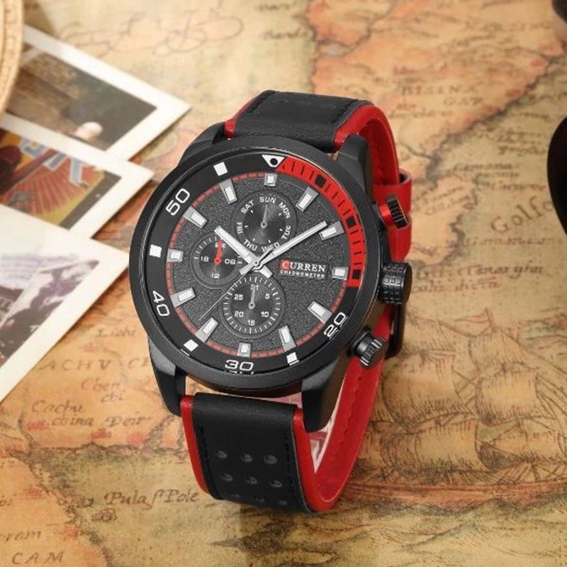 CURREN 8250 Jam Tangan Pria Analog Tali Kulit Chronograph Tidak Aktif WATCHKITE WKOS