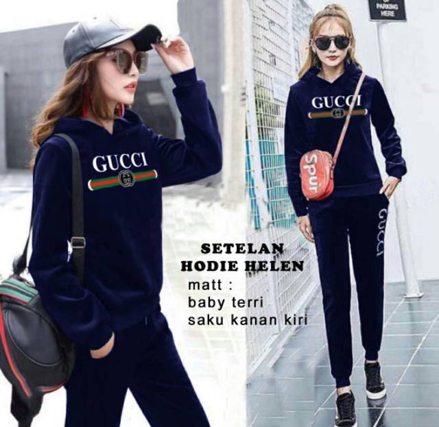 stelan hodie helen XL, setelan, setelan training, training, training murah, motif gucci, kekinian