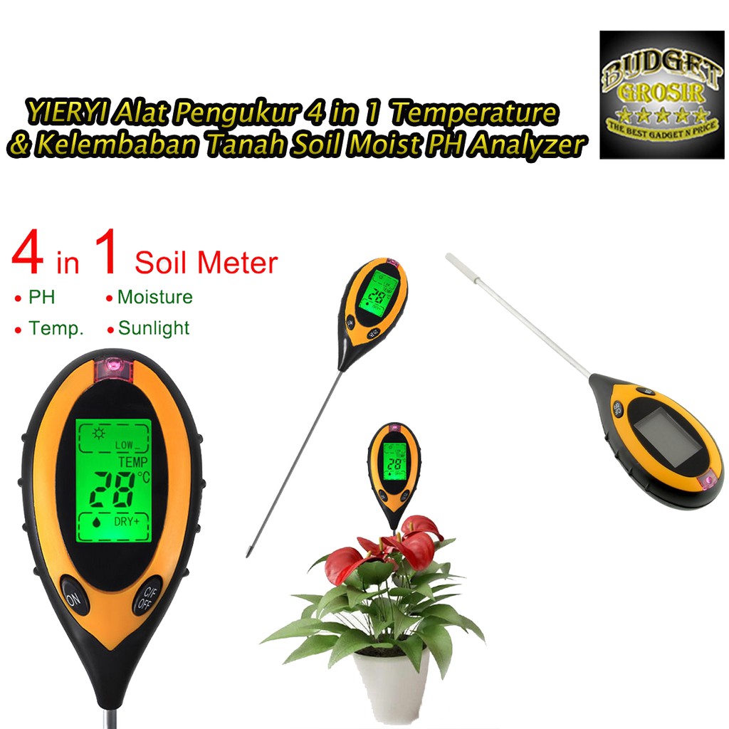 Alat Pengukur 4 in 1 Temperature &amp; Kelembaban Tanah Soil Moist PH Analyzer - TPH01803--YIERYI