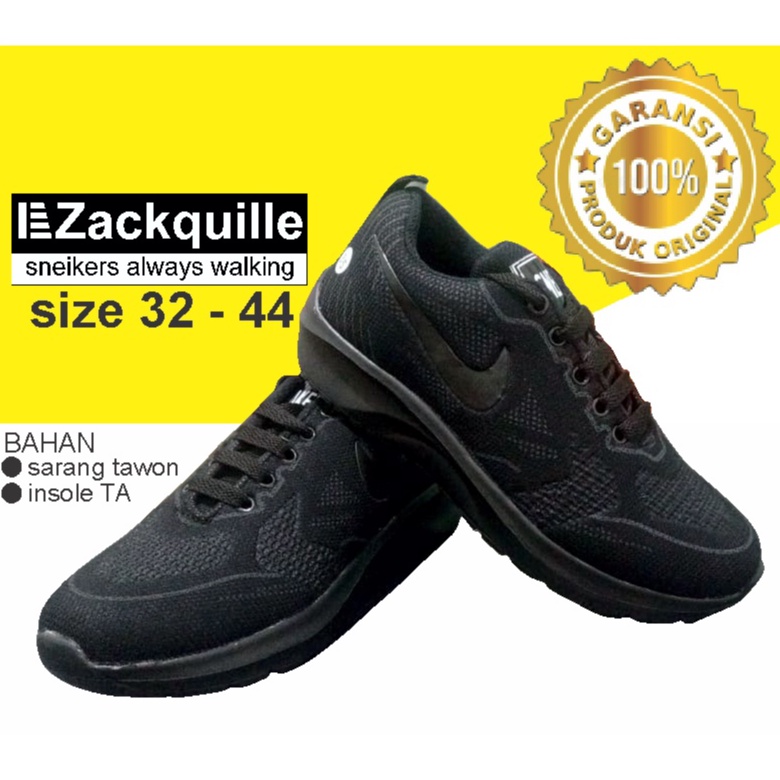 sepatu sneakers full hitam / sepatu sekolah laki perempuan