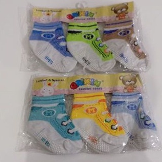 Kaos kaki bayi anti selip isi 3pc baby sock anti slip 3pc katun halus lembut 0-6m unisex termurah