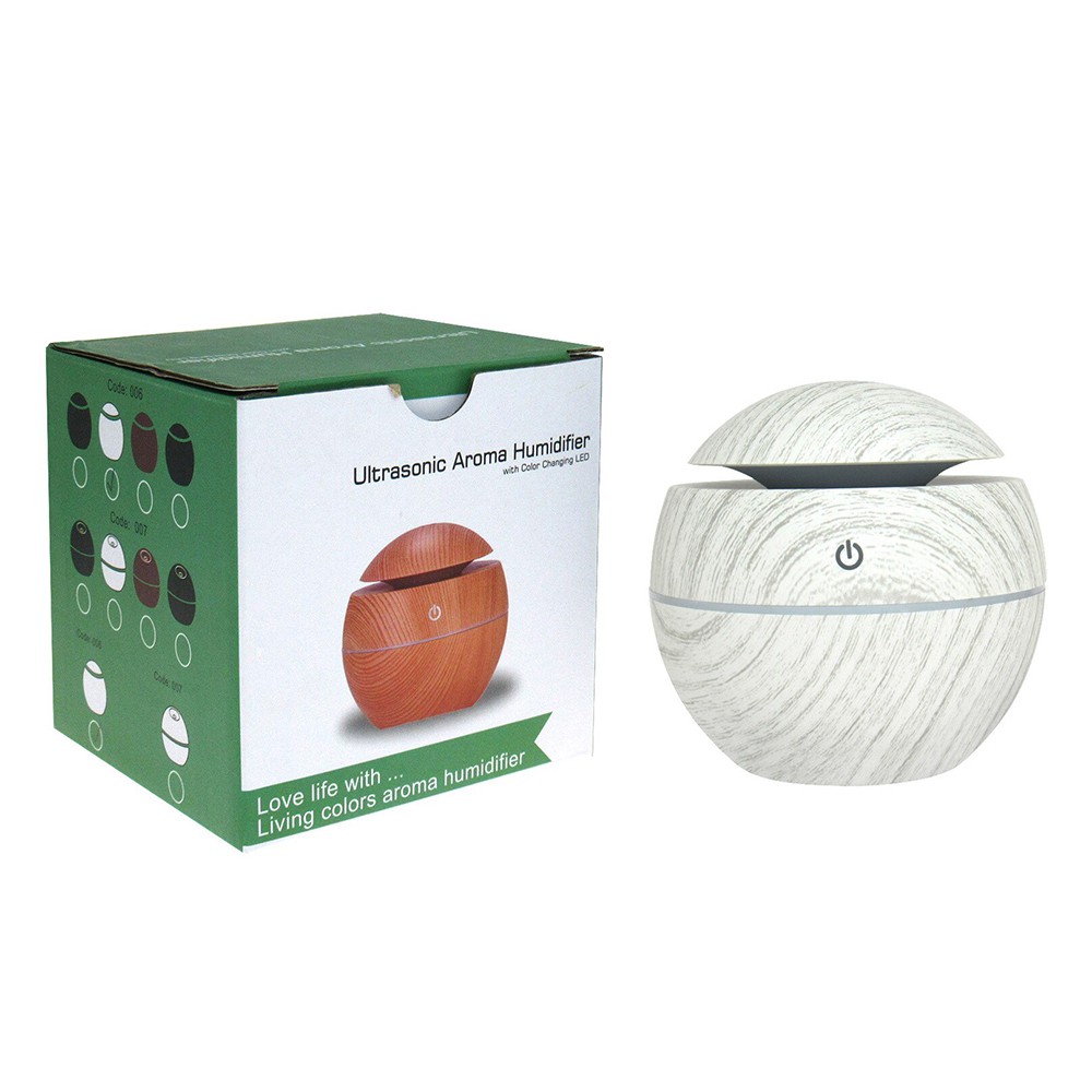 Humidifier Ultrasonic Aroma Essential Oil Diffuser Wood Design 130ml White