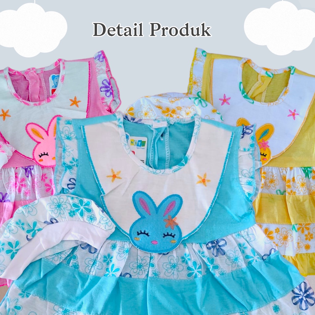 Setelan Baju Bayi Perempuan (0-9 BULAN) FREE TOPI Dress Baju Bayi Perempuan NEWBORN Setelan Dress dan Celana Bayi KELINCI