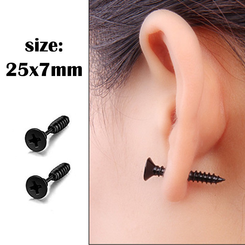 Korean style men's popular single black stainless steel ear buckle earrings men's jewelry