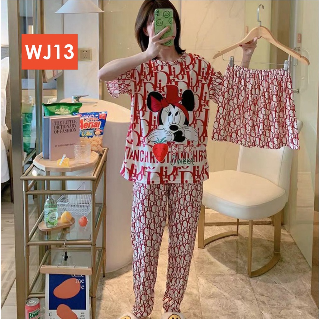 LAPAGO - Piyama Dewasa Wanita Perempuan Import Celana Pendek Celana Panjang - Baju Tidur Kartun Wanita Dewasa 2021-WJ13 - Mini Merah