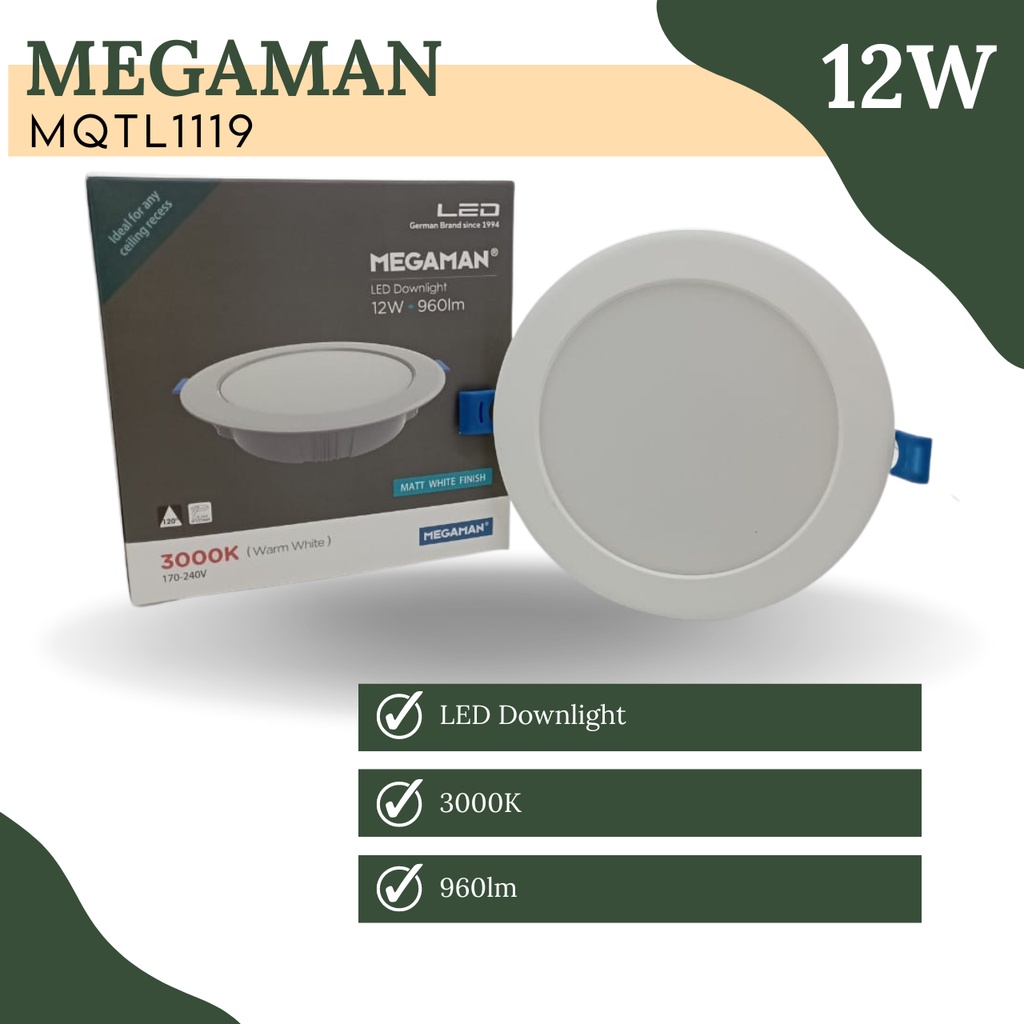 MEGAMAN Lampu Downlight LED MQTL1119 12W 3000K (Cahaya Kuning)