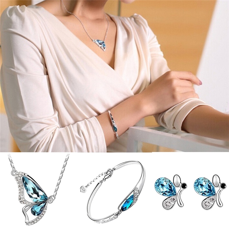 Butterfly Kalung Anting Gelang Kristal Bentuk Kupu-Kupu