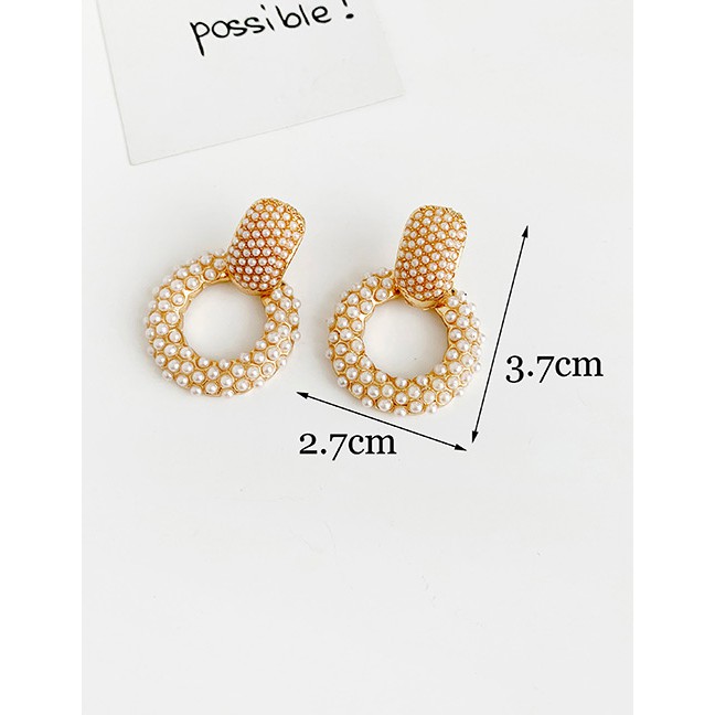 LRC Anting Tusuk Fashion Gold Alloy Pearl Round Earrings D30891