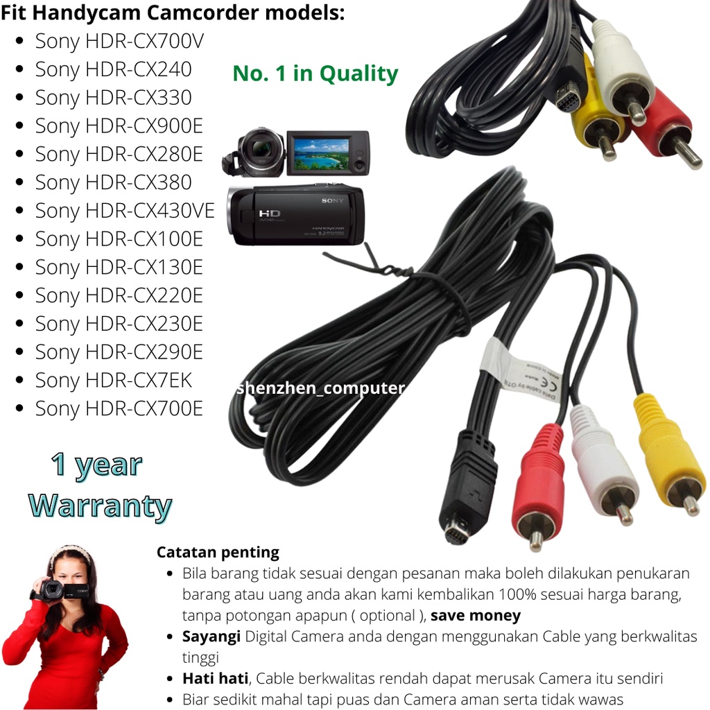 Kabel Cable USB AV Audio Video RCA Handycam Camcorder Sony HDR-CX700V CX240 CX330 CX900E CX280E new