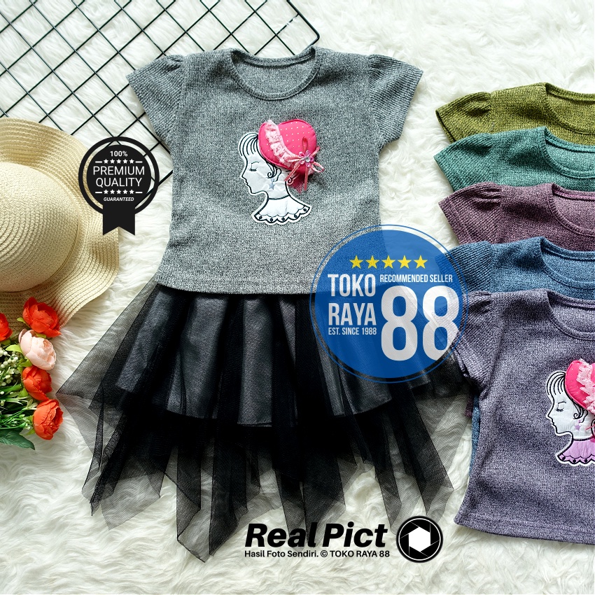 TOKO RAYA 88, Setelan Dress Tutu Premium Bayi 1 – 2 Tahun, Gaun Gadis Topi Knit Tile, Baju Rok Anak 