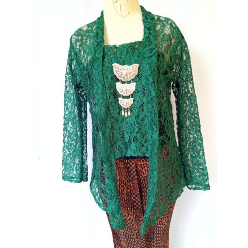 Kebaya Kutu Baru Brokat Lengan Panjang Warna Hijau