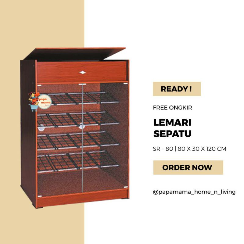 Rak Sepatu 4 Tingkat Murah - Lemari Pintu Kaca SR 120 - Medan