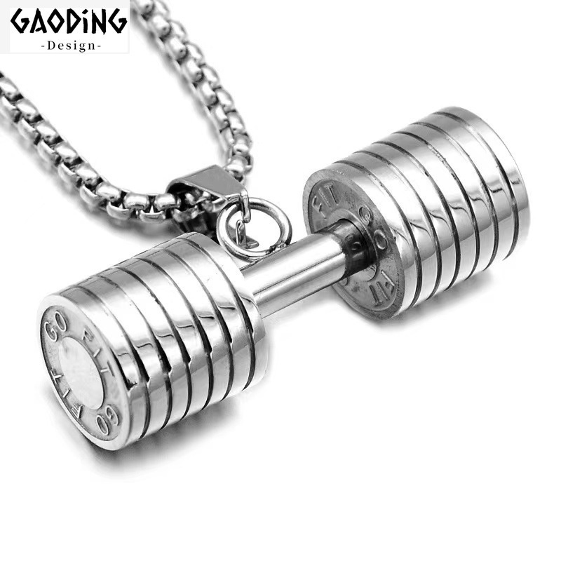 Kalung Liontin Barbel Bahan Titanium Steel Gaya Hip Hop Untuk Pria