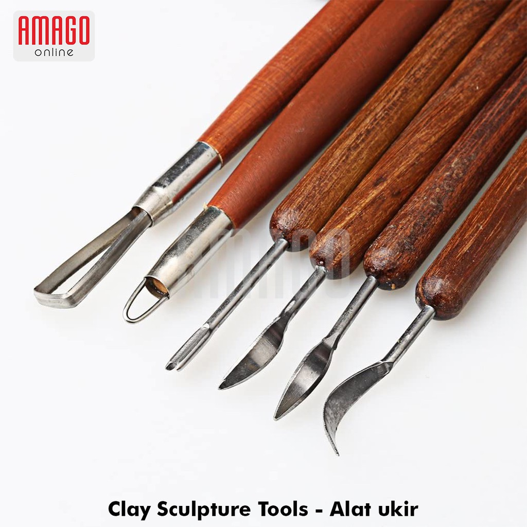 6 buah Alat Ukir clay Gagang Kayu – Clay Sculpting and Pottery Tools