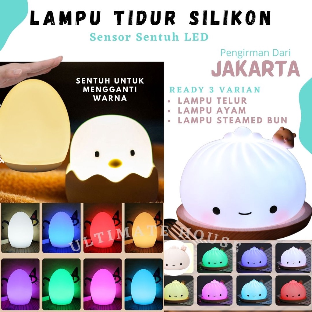 Lampu Tidur Silikon Silicon Sentuh Tangan Nightlight Color Changing Silicone Night Light for Kids Cute Steamed Bun Shape Baby Nursery