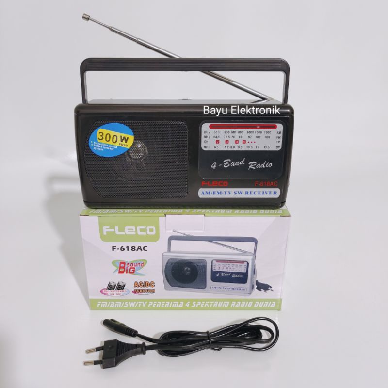 Radio Portable Fleco F-618AC FM AM SW TV Penerima 4 Spektrum Radio Dunia