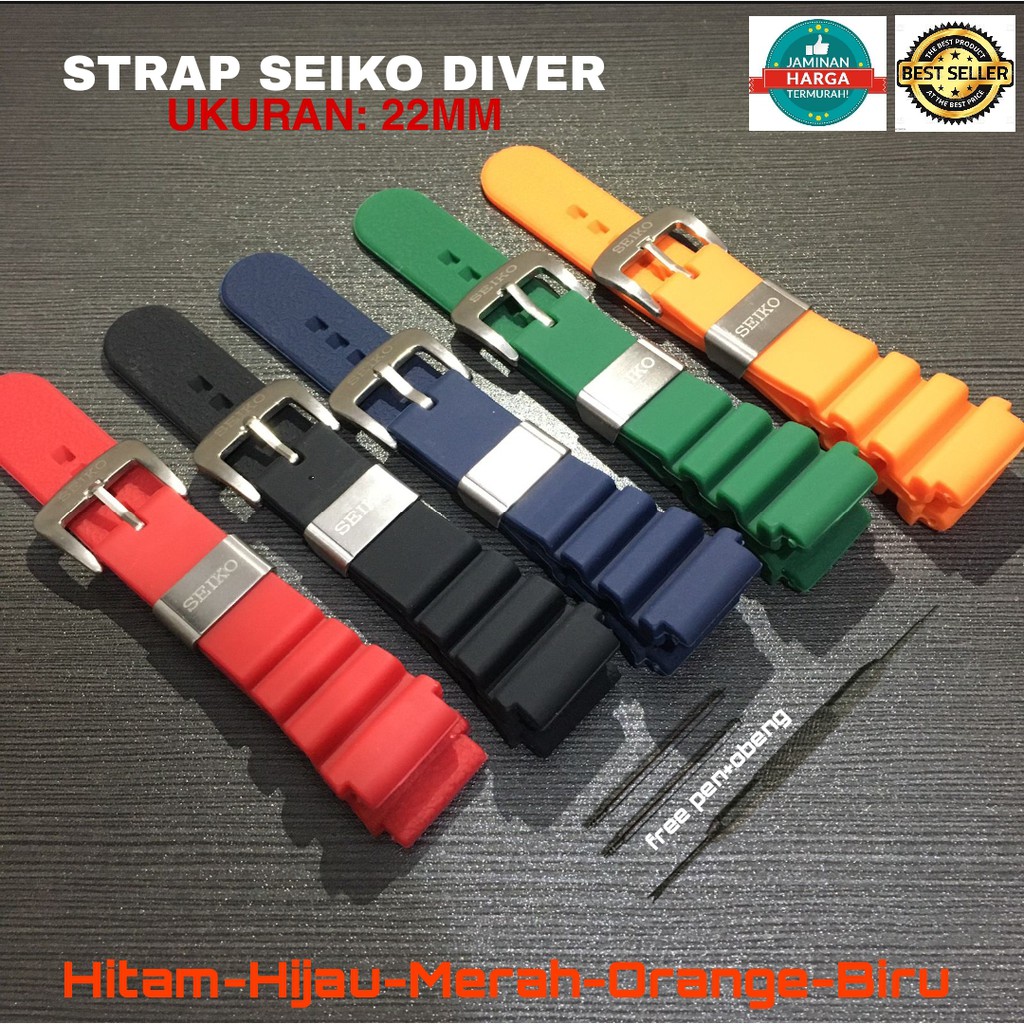 Strap rubber silicone Tali jam tangan Seiko Diver Prospex Turtle 22mm ORIGINAL Free Pen+Remover