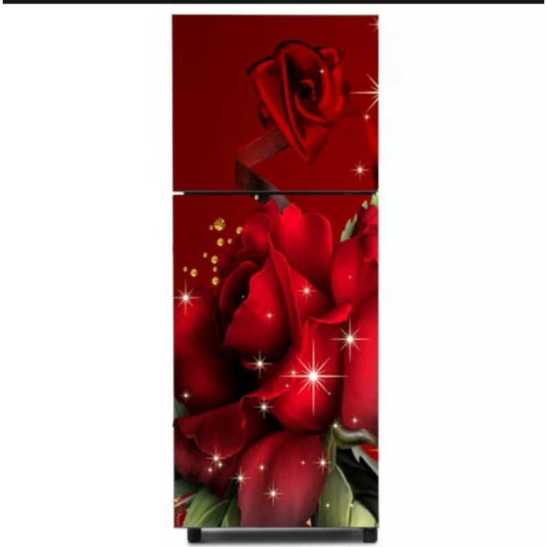 Stiker kulkas 2 pintu motif bunga mawar merah