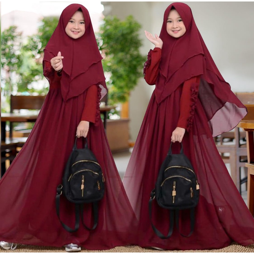 FenishaStore Gamis Syari Kids Aiza Bahan Moscrepe UMUR 12-14 TAHUN Fashion Hijab Kids Gamis Anak Perempuan Dress Anak Murah Gamis Syari Set Anak Model Terbaru