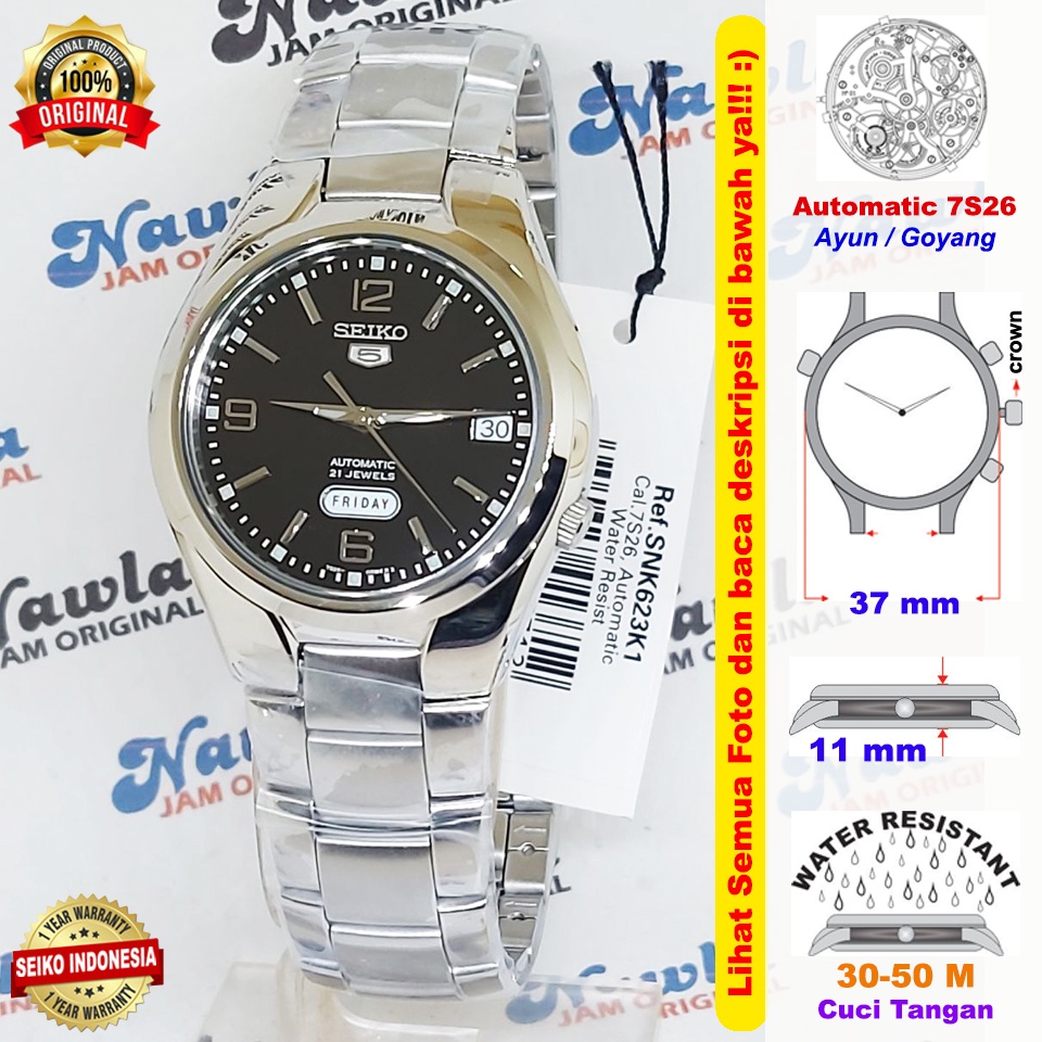 Seiko 5 SNK623K1 Automatic Black Dial - Jam Tangan Pria SNK623