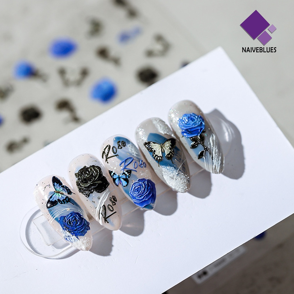 Naiveblue &gt; Stiker Kuku 3D Motif Kupu-Kupu / Bunga Untuk Dekorasi Nail Art DIY