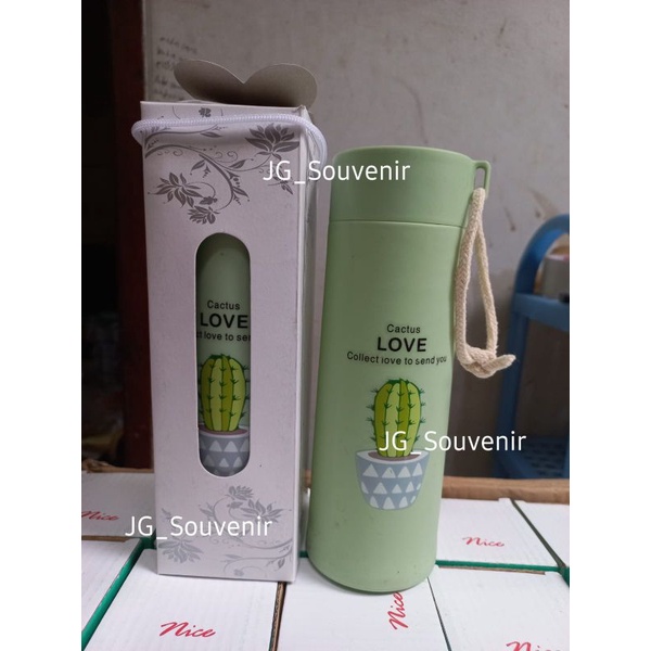 BOTOL MINUM KACA MOTIF KAKTUS 450ML KEMAS BOX SOUVENIR PERNIKAHAN MURAH DAN UNIK-8