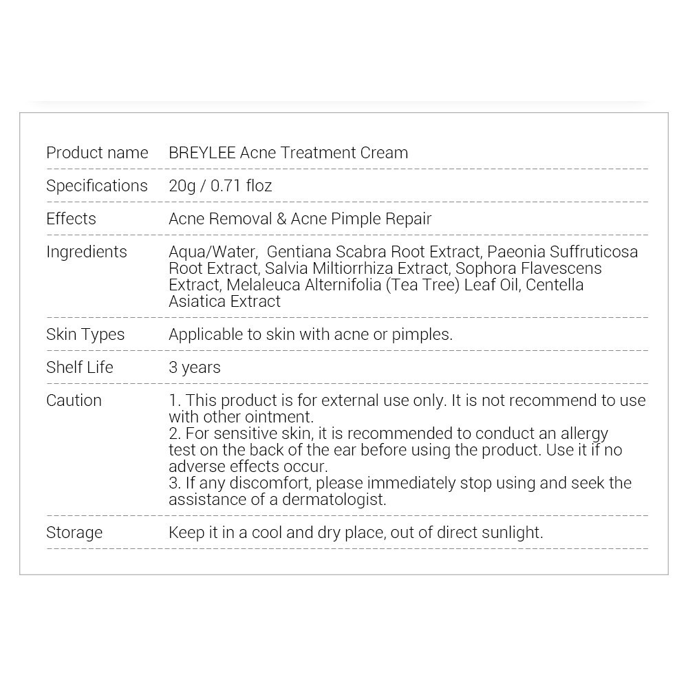 Cream Jerawat Pengangkat Komedo BREYLEE Acne Treatment Cream Krim Jerawat &amp; Komedo Wajah , Memperbaiki Kulit &amp; Mengecilkan Pori Wajah (20 g)