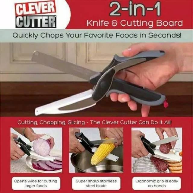 Clever cutter 2 in 1 gunting pisau dapur pemotong sayur serbaguna