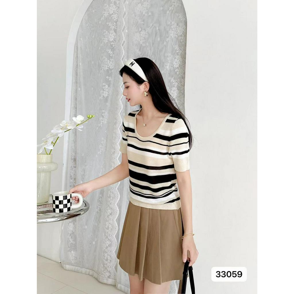 Timmy Korean Top Striped Knit Import - Atasan Fashion Korea Wanita TM (33059)