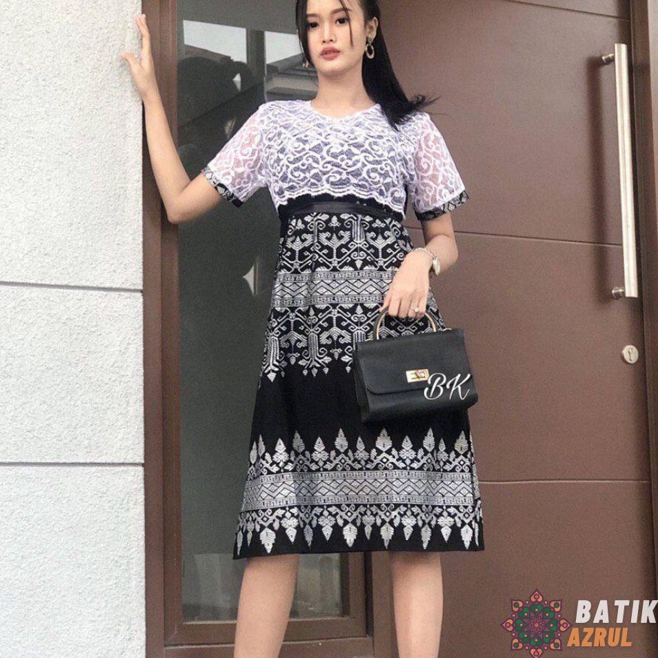 Harga Spesial.. Batik Dress Baju Dres Batik Kerja Wanita Cewek Kondangan Brukat Atasan Batik Kerja M