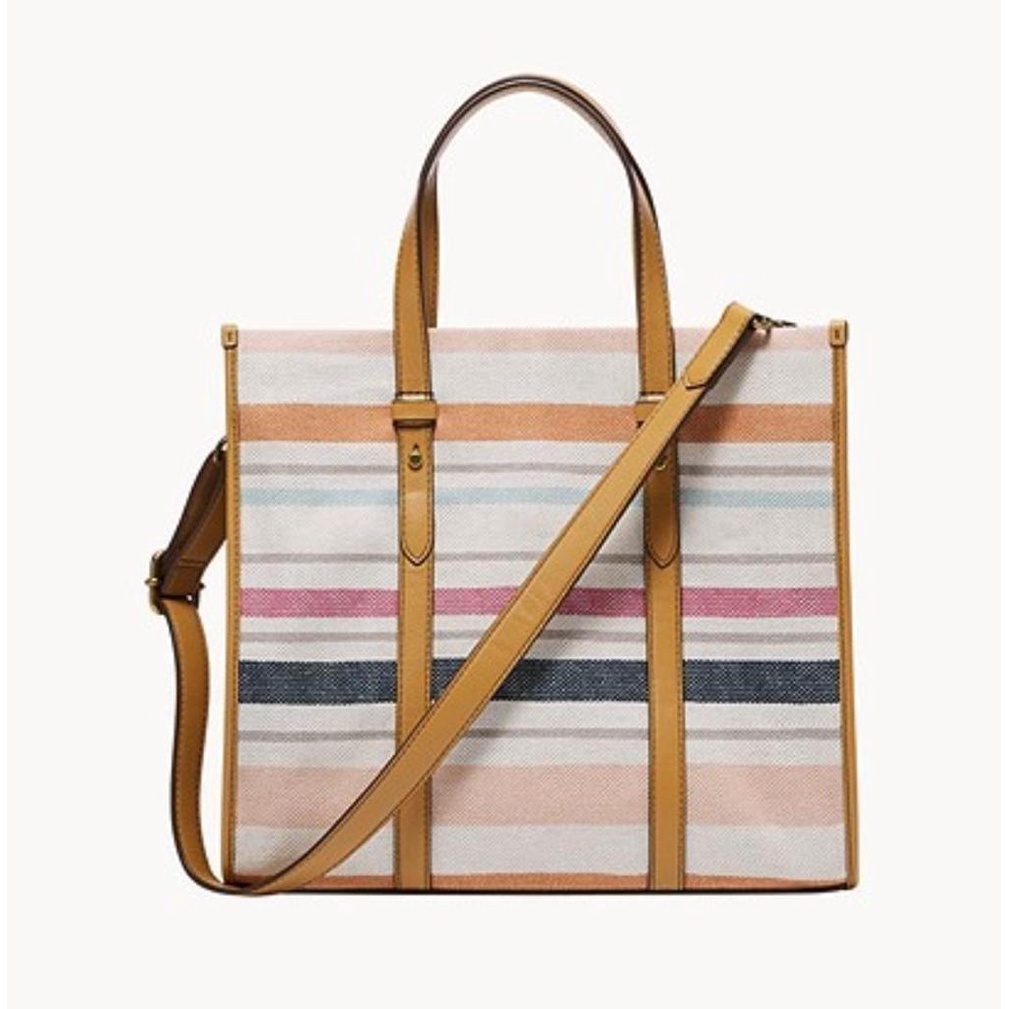 Tas FossilOriginal Kingston Tote Pink Stripe New Original