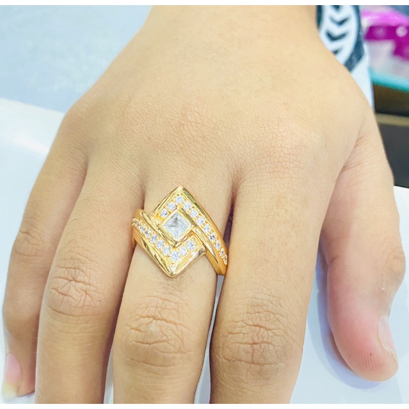 cincin wanita  cincin mata kotak cincin permata replika diamond berlian cincin lapis emas