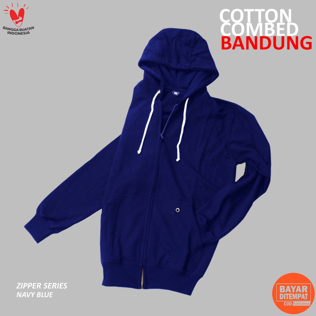 Hoodie Zipper Polos Navy Blue Cotton Baby Terry