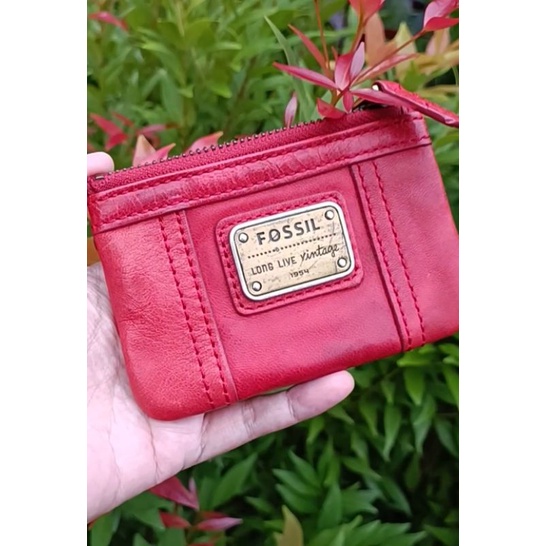 Fossil Wallet Small Red Leather Authentic | Dompet STNK Fossil