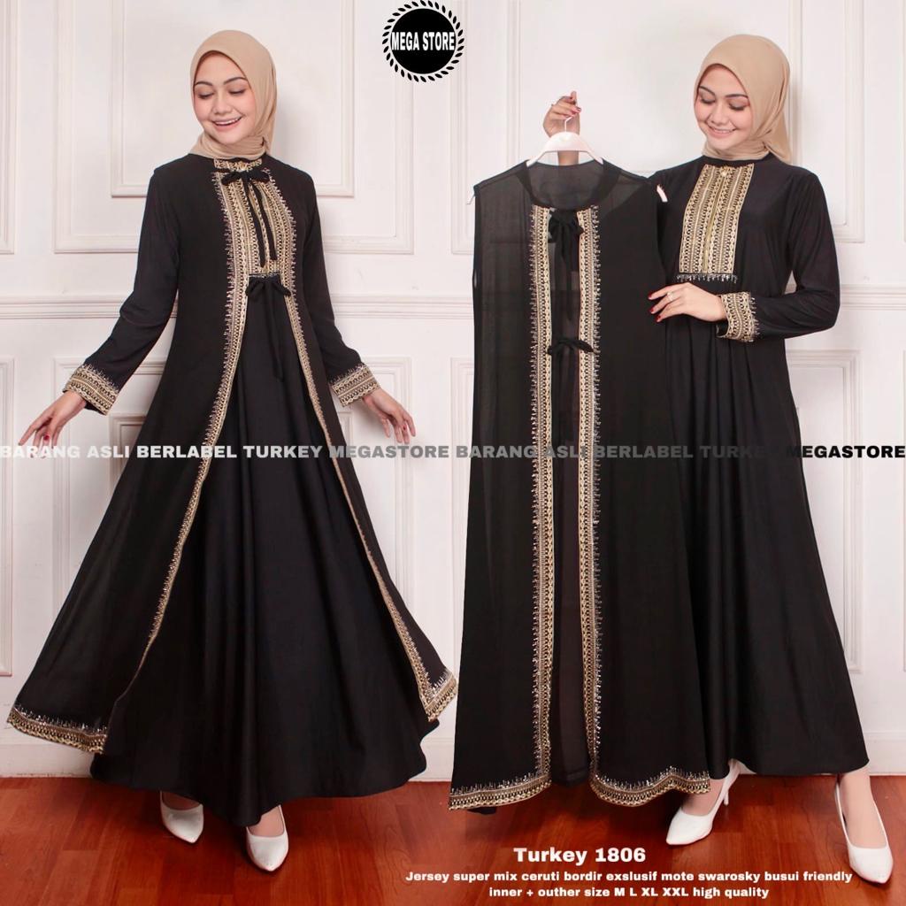 TERBARU TERMURAH 100% ORIGINAL Abaya Turki Hitam Khas Arab Bordir Import Mote Swarovsky High Quality