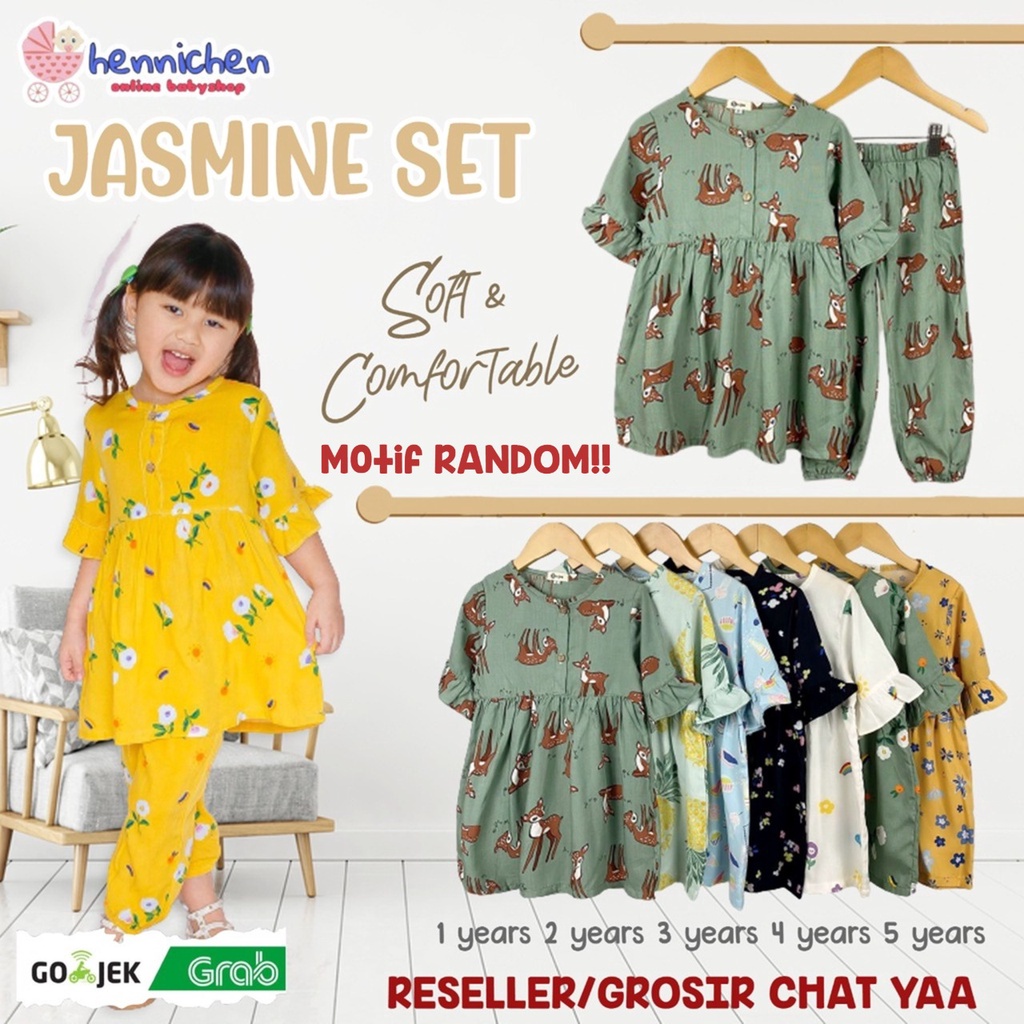 PROMO 7.7 SET JASMINE SETELAN ANAK PEREMPUAN CEWEK KATUN RAYON SMILEE 1-5Thn