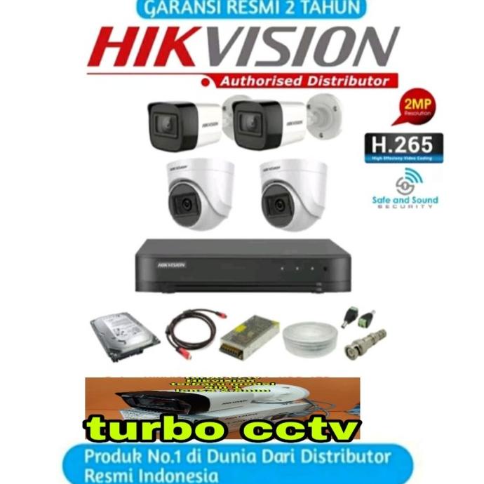 Paket Cctv 4 Ch Hikvision Full Set 2Mp + Hdd Lengkap Tinggal Paket Cct Sale R34A
