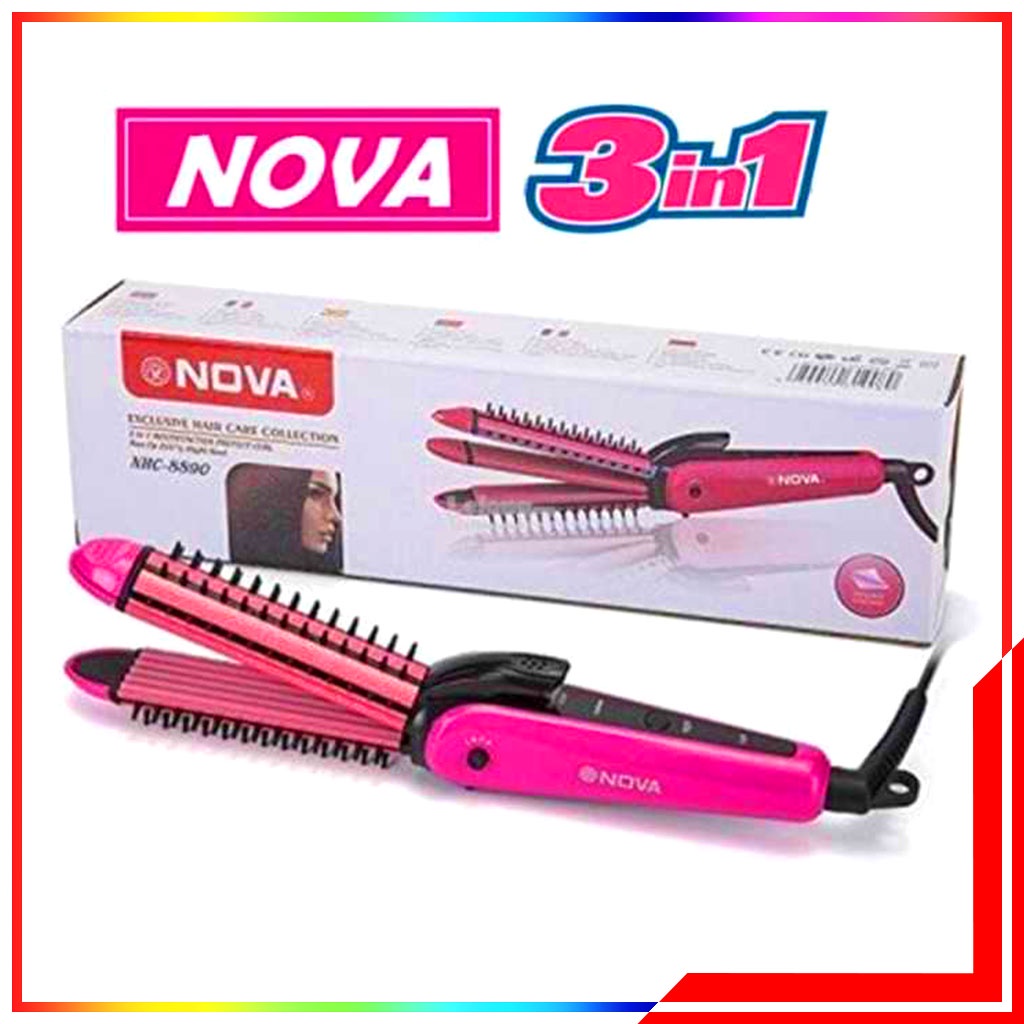 Alat Catok Dan Curly Multifungsi 3 In 1 NHC NOVA 8890 - Alat Pelurus Rambut Curly Bergelombang Catok Rambut Nova 3 In 1 8890 - Catokan Rambut Lurus/Wavy/Curly 3in1